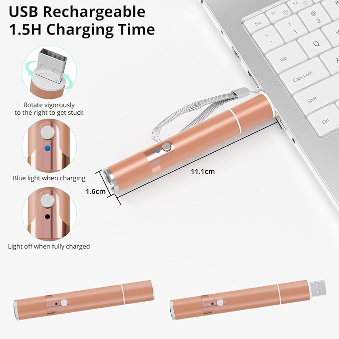 TBTeek Cat Toys, with Metal Case, 2 Pieces, Rechargeable, 7 Adjustable Patterns, Interactive Kitten Pet Dog Red Dot Chase Light Toy for Cats Fun Playing Exercise(Rose Gold)