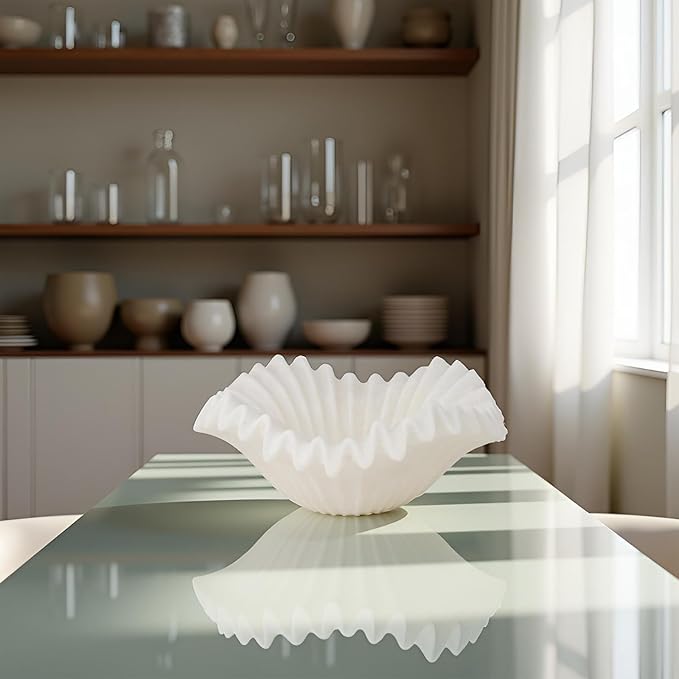 Braxio White Decorative Bowl – Resin Ruffle Bowl for Entryway, Dining Table Centerpiece, Fruit or Key Holder for Modern Home Decor, 12 Inch Art Deco Style