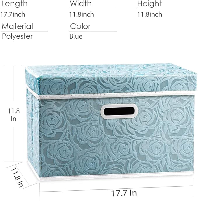 PRANDOM Larger Collapsible Storage Cubes with Lids Fabric Decorative Storage Bins Boxes Organizer Containers Baskets with Cover Handles for Bedroom Closet Living Room Blue 17.7x11.8x11.8 Inch 3 Pack