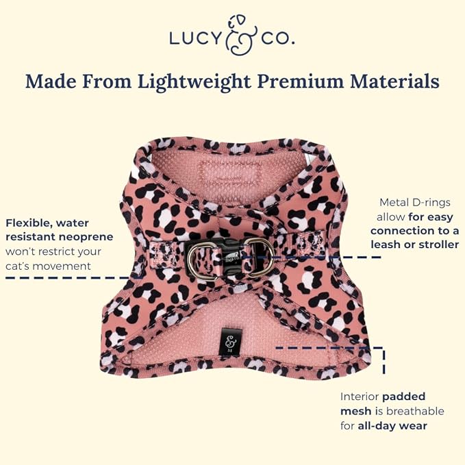 Lucy & Co. Wild Side Step-in Cat Harness & Leash Bundle – Reflective, Breathable & Adjustable Harness for Cats, Kittens & Small Dogs, Lightweight & Secure and Dual Leash Clips – Small
