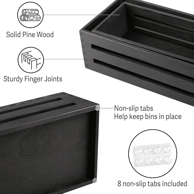 LotFancy Bathroom Decor Box, 2 Pack Wooden Toilet Paper Holder, Black Toilet Tank Basket, Back of Toilet Storage Basket, Farmhouse Toilet Tank Topper