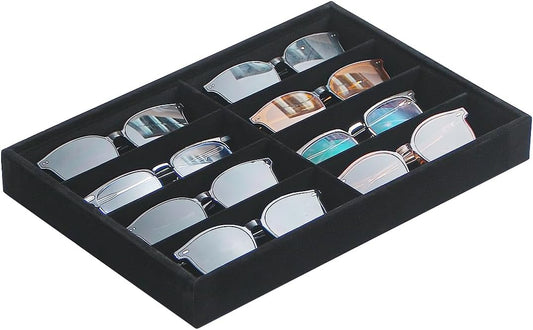 Coward Sunglass Organizer, Black Velvet Glasses Trays, Eyeglasses Watches Jewelry Display - Men Women (8 Grids)