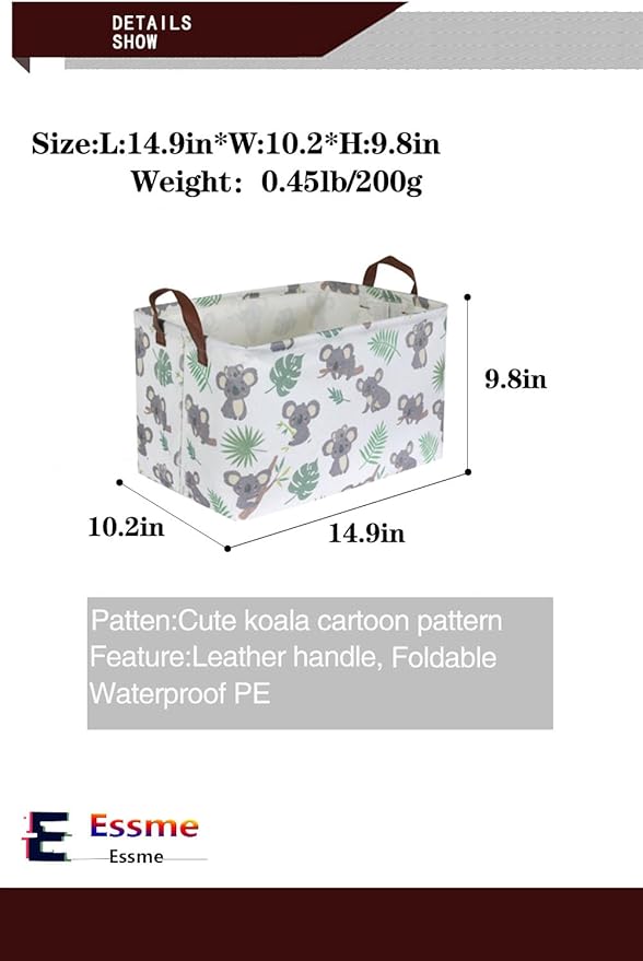 Essme Rectangular Baby Storage Baskets,Koala Basket with Handles Kids Storage Bin for Boys Room Decor,Cute Bins,Book Basket,Gift Box.(Koala)
