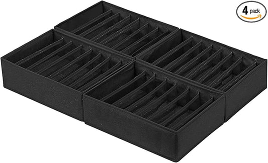Qozary 4 Pack Drawer Organizers for Clothing, 8 Grids Foldable Closet Organizers and Storage Bins for Bedroom, Dresser Organizer Boxes for Thin T-shirts, Tank Tops
