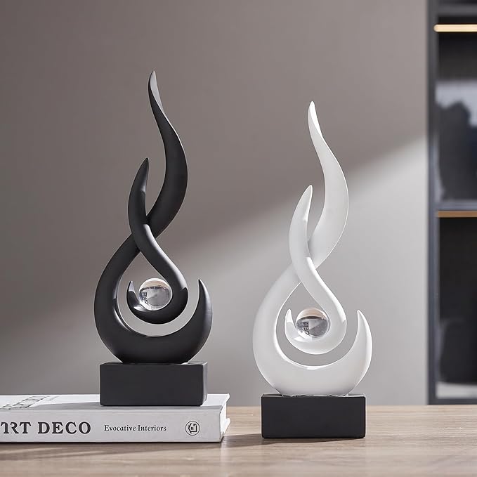 Modern Abstract Art Table Decoration,Resin Flame Statue Modern White Centerpiece Ornaments for Living Room Great Gift Idea Home Decor,Collectibles