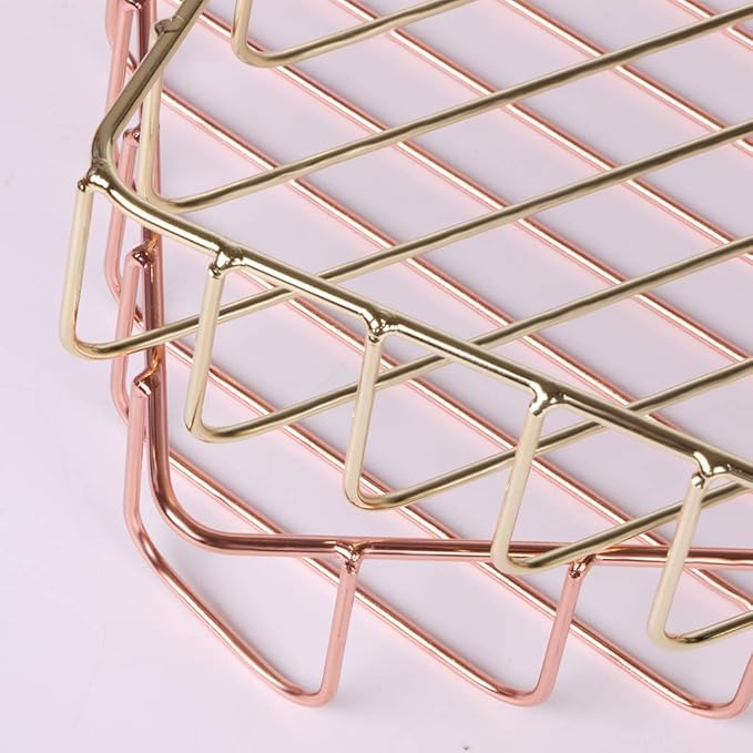 Rose Gold File Organizer for Desk Letter Size Desk Paper Organizer Trays Large Capacity Metal File Organizer Paper Tray Wire Basket Bins for Office Desktop,12.5" x 9.4" x 1.9"