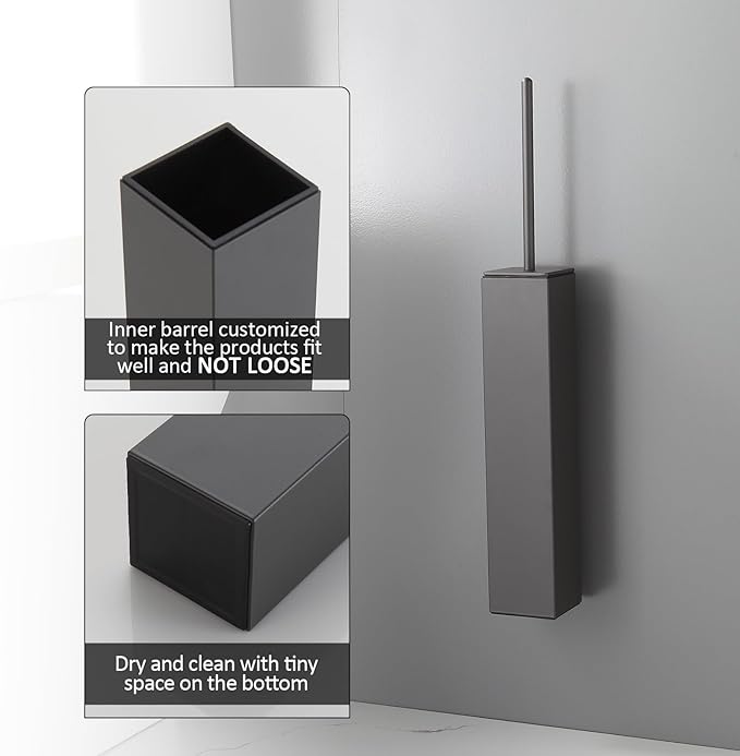 BGL Toilet Brush and Holder Set Gun Grey Wall Mounted for Bathroom Square Design