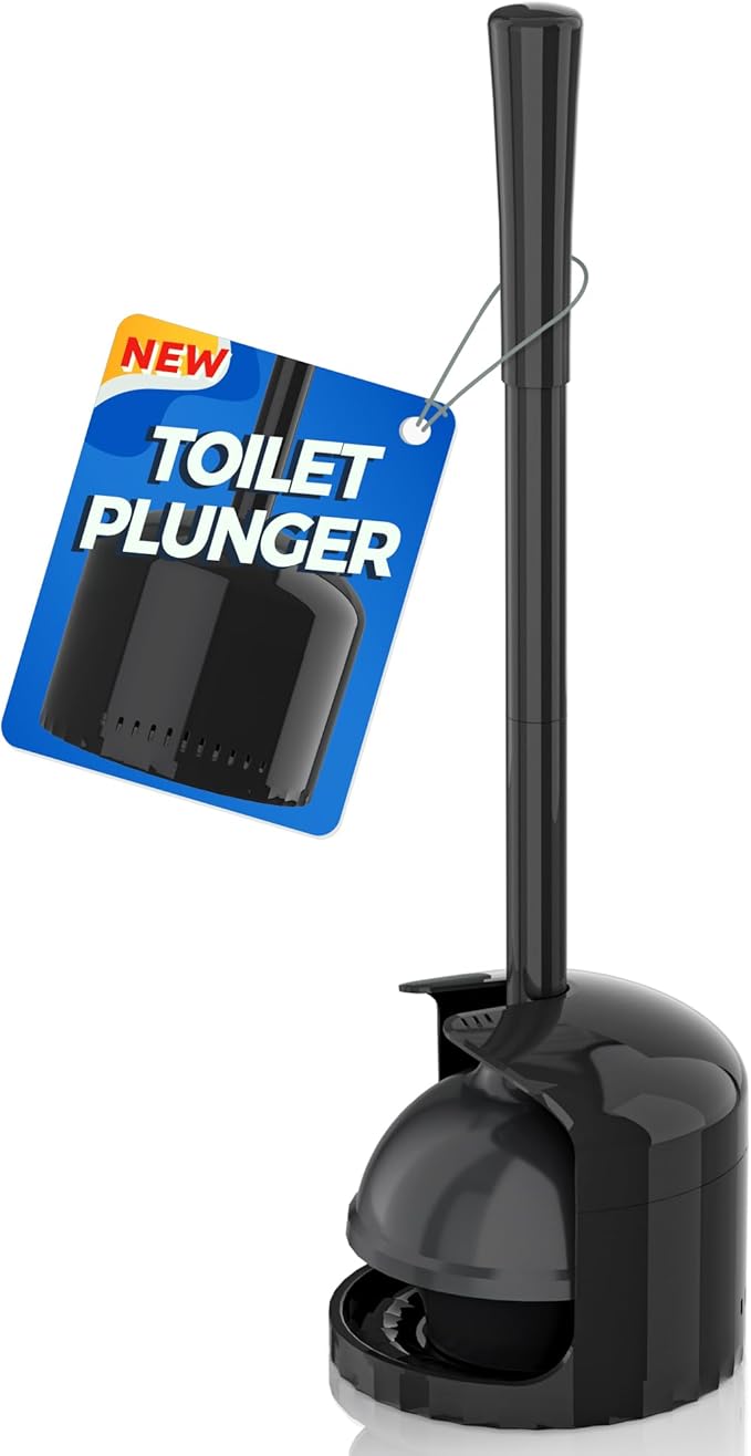 TRENTI Toilet Plunger with Holder, Plunger with Holder for 5.3-inch Toilet Drain, Plungers for Bathroom with Holder, Toilet Plunger Heavy Duty (2, Black)