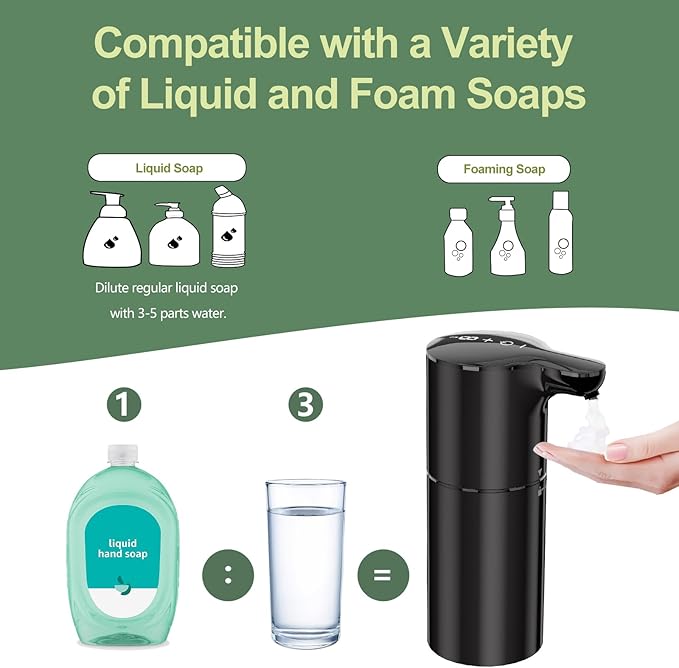 YIKHOM Automatic Foaming Soap Dispenser, 15.37 oz/450mL Touchless Sensor Soap Dispenser for Kitchen Bathroom, 8 Adjustable Volume Control, 2000mAh Battery Rechargeable, Hands Free Foam Soap Pump