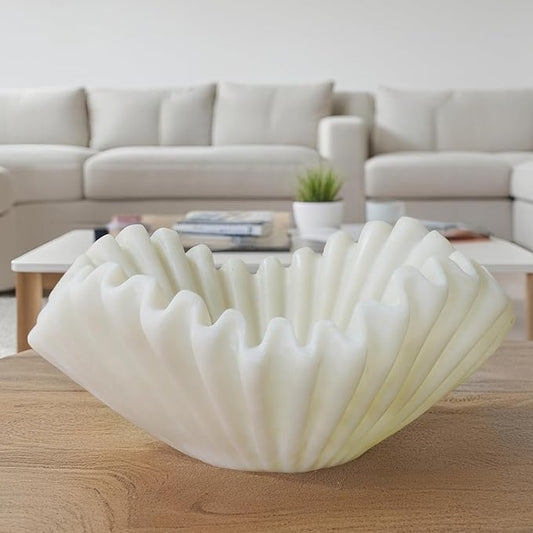 Large Decorative Bowl Kitchen Counter - 11" White Coffee Table Key Bowl Décor Scalloped Ruffle Centerpiece Bowl Elegant Wavy Edge Perfect for Housewarming &Wedding Gift 11*11*4.4 inch LC Lcdecohome