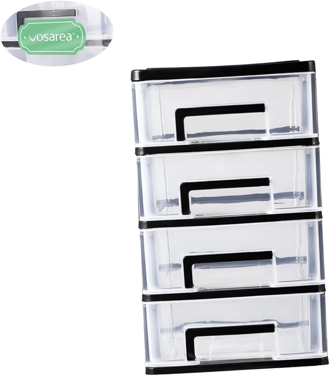 Plastic Drawers - 4 Layer Small Desktop Organizer with Transparent Drawers for Home, Office, Stationery, Jewelry and Cosmetics