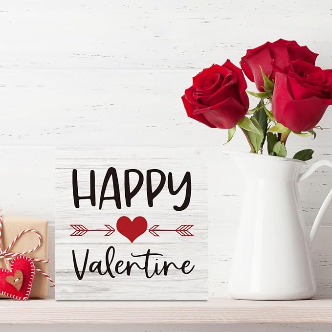Happy Valentines Decoration for Home Valentine Decor for Kitchen Table Rustic Valentine'S Day Decor Gifts Boyfriend Girlfriend 5 X 5 Inches
