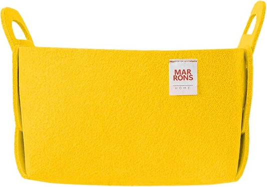 Collapsible Felt YELLOW Storage Bin Small 7.1"x5.1"x5.1" – Foldable Basket with Handles for Closet, Toy Storage, Laundry Room Organization, Decorative Storage Baskets for Shelves, Nursery