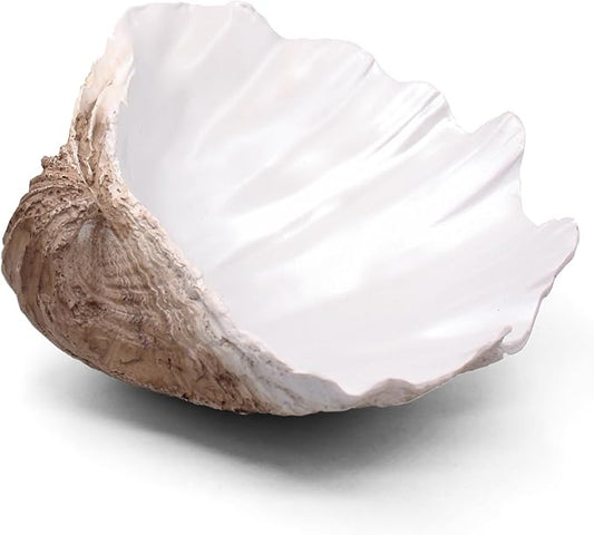 Extra Large Clam Shells Decorative Bowl Earth Tan Sea Shells Decorative Storage Bowls for Coastal Beach theme house table centerpiece decorations & Nautical decorations for coffee table -12.4"-1PC