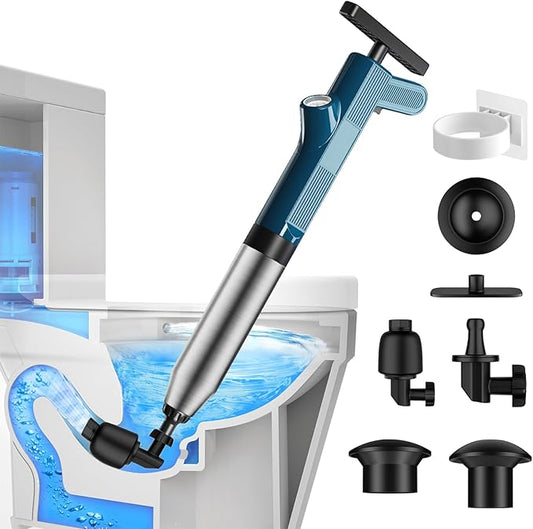 TheElves Toilet Plunger Heavy Duty Pro, Electric High Pressure Toilet Clog Remover Tool, Powerful Bathroom Plunger with Holder for Drain Cleaning - Blue