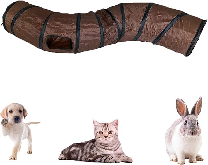 Cat Tunnel for Indoor Cats Interactive, Rabbit Tunnel Toys, Pet Toys Play Tunnels for Cats Kittens Rabbits Puppies Crinkle Pop Up Brown 47" Shape S