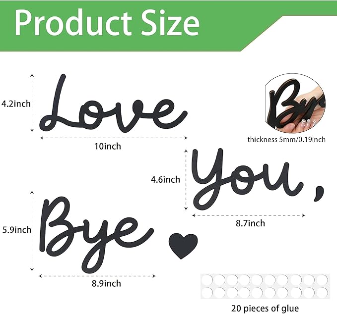 Love You Bye Wood Sign Above Door, Wooden Decor Sign for Home,Windows and Walls Art Decor (Black, Large size)