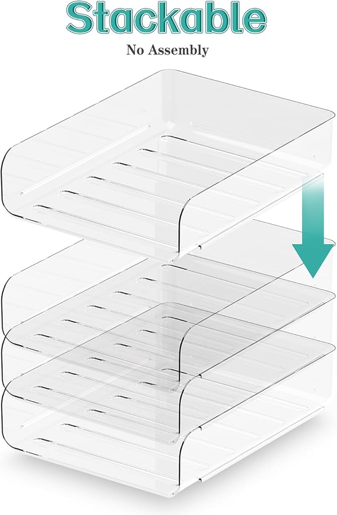 (4pcs Pack) HKeeper Stackable Paper Trays,Letter Tray Organizer,Office Desktop Organizer,A4 Paper Holder,Supplies Magazine,File Documents,Receipts(Clear,Regular)