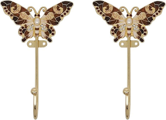 Vintage Butterfly Decorative Wall Hooks Rack Hangers for Hanging Clothes Coats Towels Keys Hats, 2 Pack Antique Metal Mounted Wall Hook
