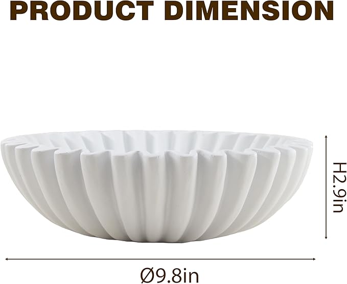 Large Modern Decorative Ruffle Bowl for Home Decor Fruit Bowl Organic Catch All Key Kitchen Entryway Shelf Coffee Table,White