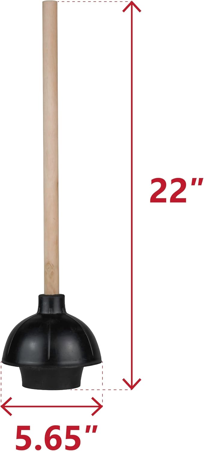 SteadMax Heavy Duty Toilet Plunger, Commercial Grade Double Thrust Force Rubber Cup with Wood Handle (22")
