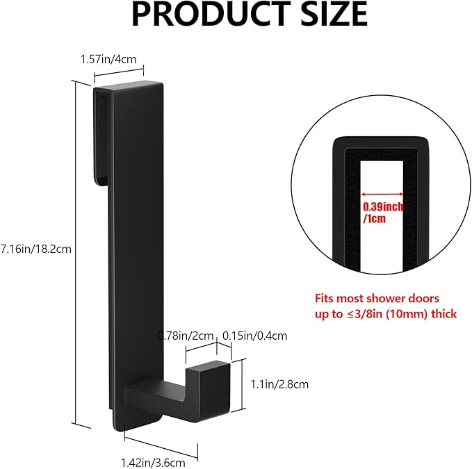 PMMASTO Shower Door Hooks, (7.5 Inch) Extended Towel Hooks for Bathroom Frameless Glass Shower Door, Stainless Steel Heavy Duty Hooks for Hanger Robe,Towel (Black ''L'' Shape 2 Pack)