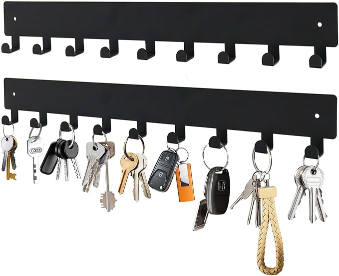 Key Holder Wall Mounted with 18 Hooks, Metal Key Organizer Rack, Black Key Hanger for Entryway, Kitchen, Living Room, Office, Doorway Decor (2 Pack, 14 Inches)