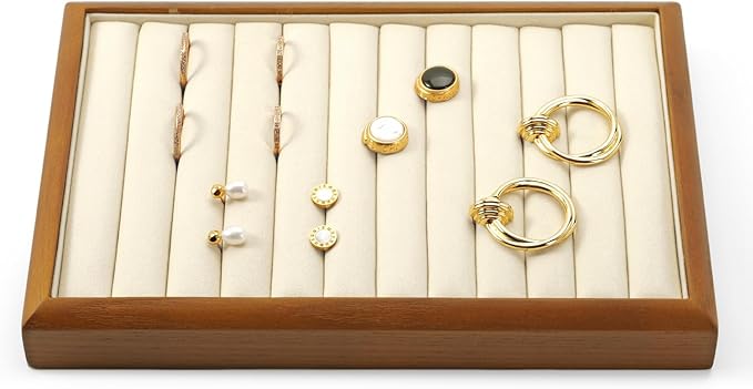 Oirlv Solid Wood 11 Slots Ring Tray Jewelry Organizer Tray Jewelry Drawer Organizer(Creamy-white)