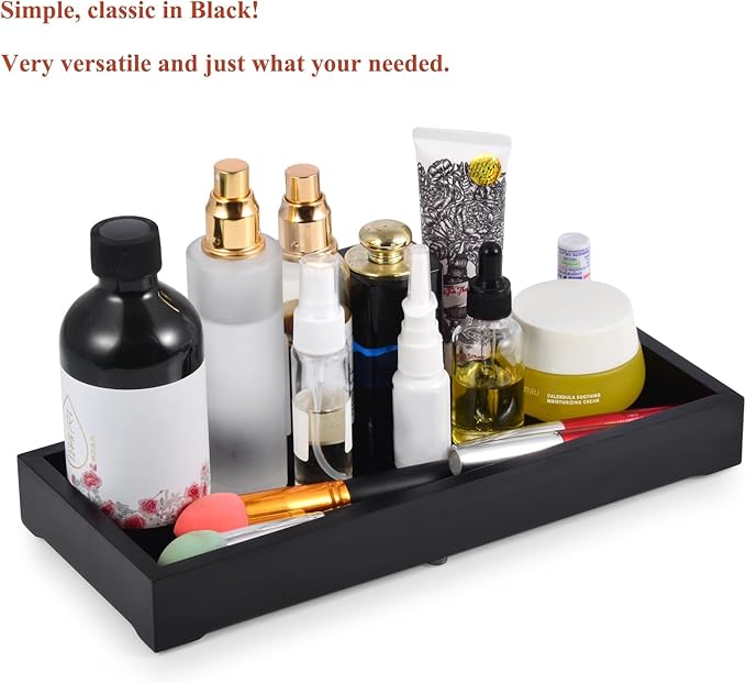 Farmhouse Wooden Vanity Tray with Soap Tray, Toilet Top Organizer, Ideal for Bathroom Toilet Tank (Black, 4.8" W11.5 Lx1.2 H)