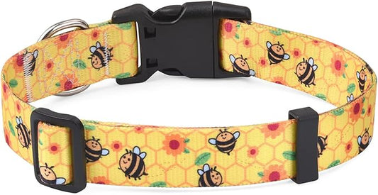 Dog Collar with Bohemia Floral Tribal Geometric Patterns - Soft Ethnic Style Collar Adjustable for Small Medium Large Dogs(Bee,L)