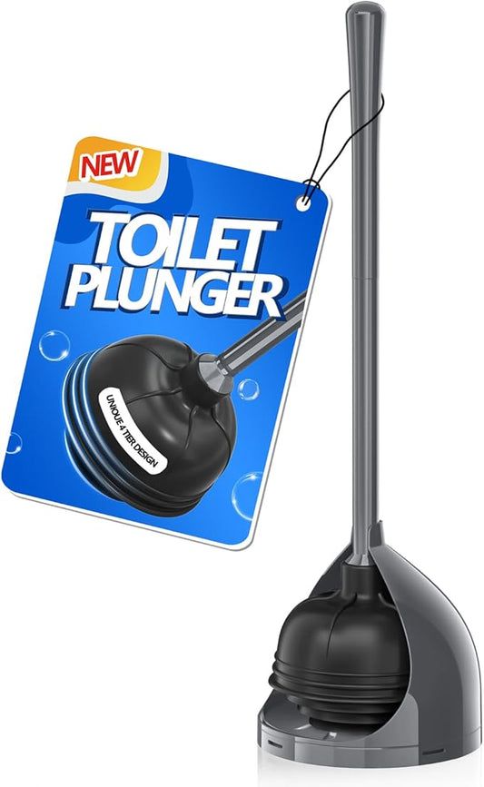 uptronic Toilet Plunger with Holder, Unique Plunger with All-Angle Design, Plungers for Bathroom with Holder, Heavy Duty Toilet Plunger for 5.7-inch Toilet Drain Bathroom Cleaning