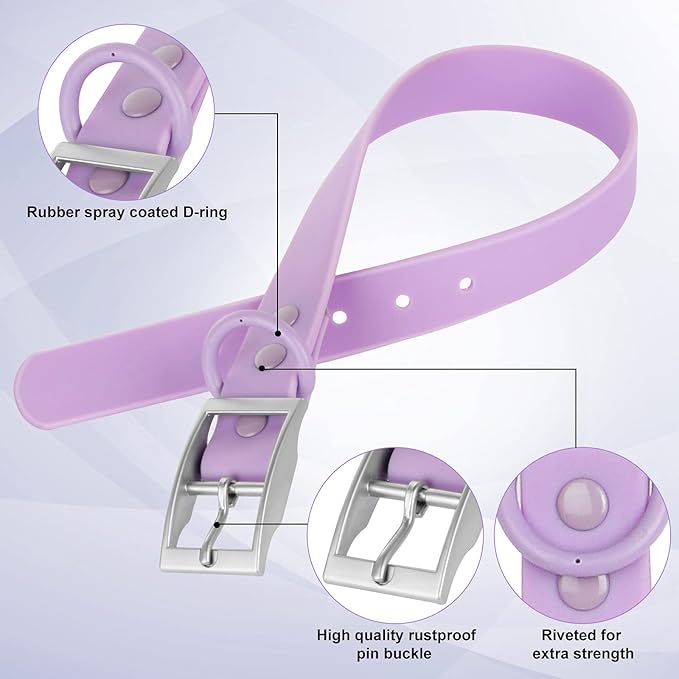 Wisedog Waterproof Dog Collar, Adjustable Soft Rubber Coated Webbing, Odor-Proof and Easy to Clean for Small Medium Large Dogs, with Airtags Case(S|8.5"-12.5" × 4/5 in, Lilac)