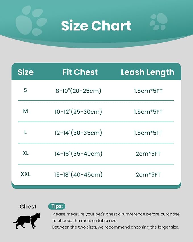 FAYOGOO Cat Harness & Leash Set, Escape Proof, XXL(Chest 19-21''), Green