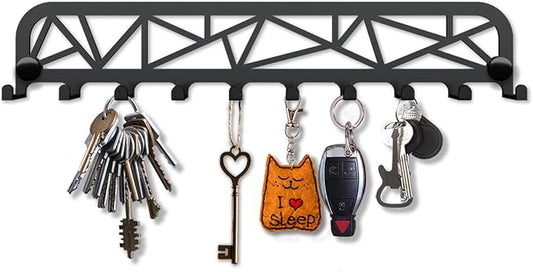 SirHoldeer Key Rack for Wall, Black Key Holder for Wall Decorative, Metal Wall Decor for Office, Hallway, Entryway, Key Hooks Hanging Keys, Small Key Hanger for Wall, Farmhouse Sweet Home Sign