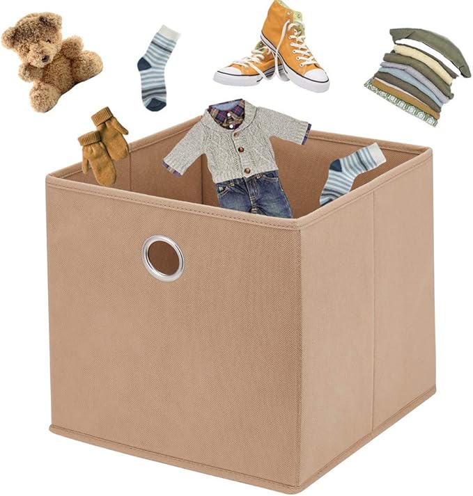 HSDT6 Cube Storage Bins Beige 11x11x11 Inch Foldable Fabric Storage Basketes for Home Organizers Storage Drawer,QY-SC19-6,Alpaca(Set of 3)