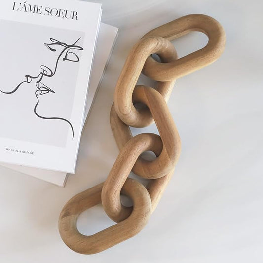 Natural Wood Chain Link Decor – 21" Light-Medium Decorative Object for Coffee Table, TV Stand & Living Room - Bohemian Shelf & Entryway Table Accent – Gift Idea for Housewarming or Home Décor