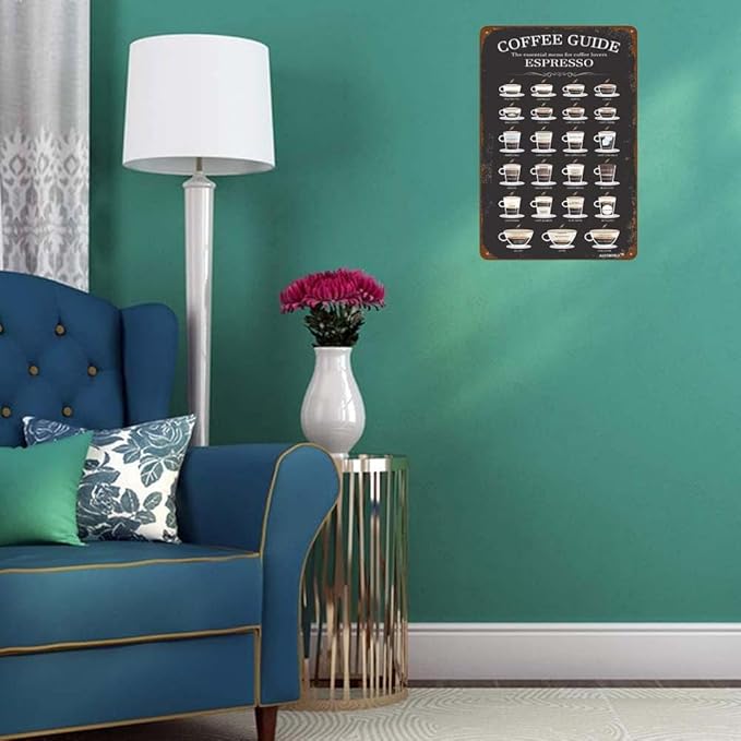 Aluminum Coffee Guide Sign, Metal Sign Coffee Lover Gift Kitchen Living Room Art Decor 8"x12"