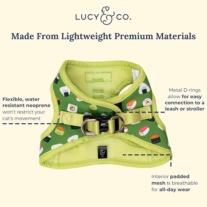 Lucy & Co. How I Roll Step-in Cat Harness & Leash Bundle – Reflective, Breathable & Adjustable Harness for Cats, Kittens & Small Dogs, Lightweight & Secure and Dual Leash Clips – X-Small
