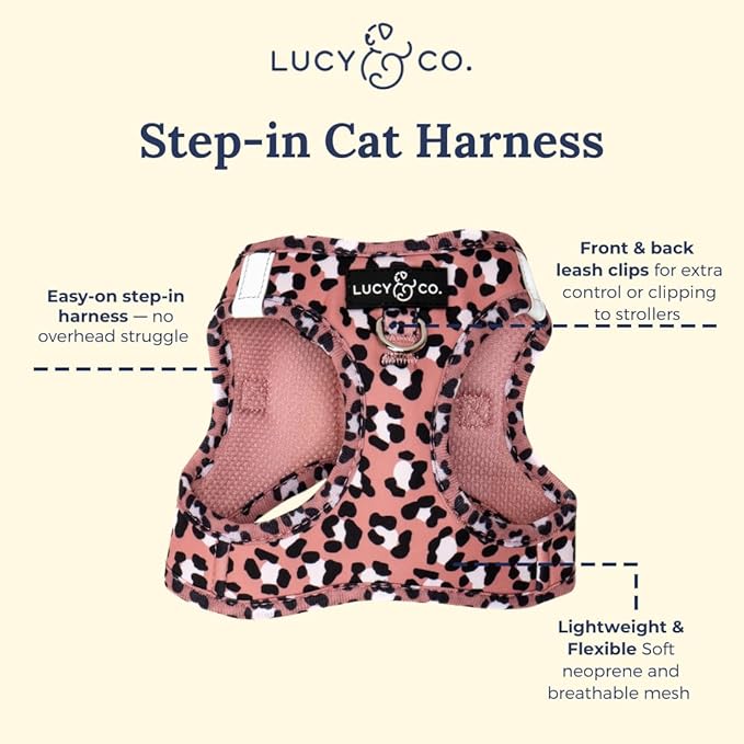 Lucy & Co. Wild Side Step-in Cat Harness & Leash Bundle – Reflective, Breathable & Adjustable Harness for Cats, Kittens & Small Dogs, Lightweight & Secure and Dual Leash Clips – Small