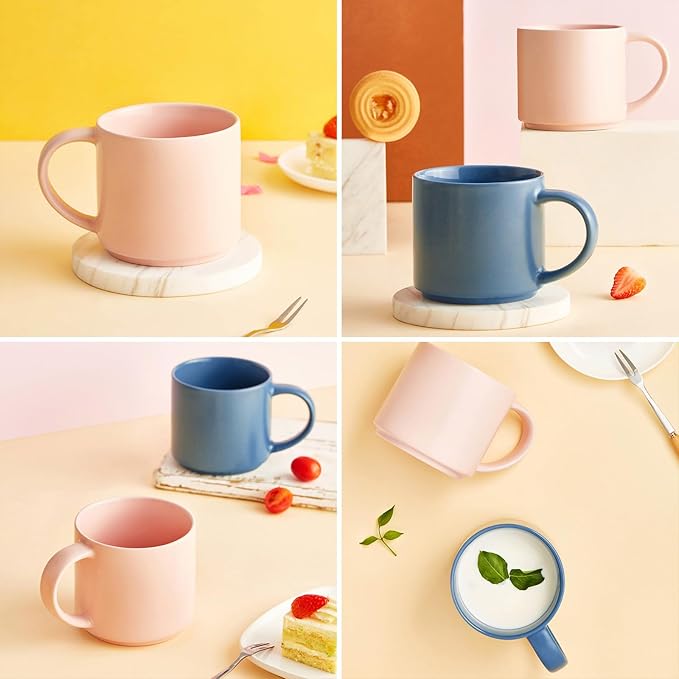 Ceramic Coffee Mugs, 16 oz Big Size for Oatmeal, Bosmarlin Matte Blue, Birthday Gifts, Dishwasher & Microwave Safe, Daily Office and Home Use