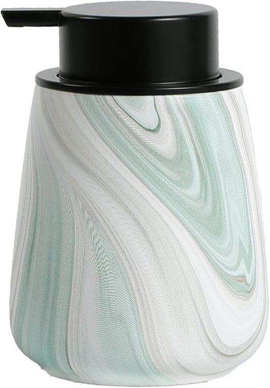 12Oz Ceramic Liquid Soap Dispenser - Modern Lotion Hand Soap Dispenser with Easy-to-Press Black Pump, Reusable and Refillable Dish Soap Dispensers for Bathroom & Kitchen, Marble Green