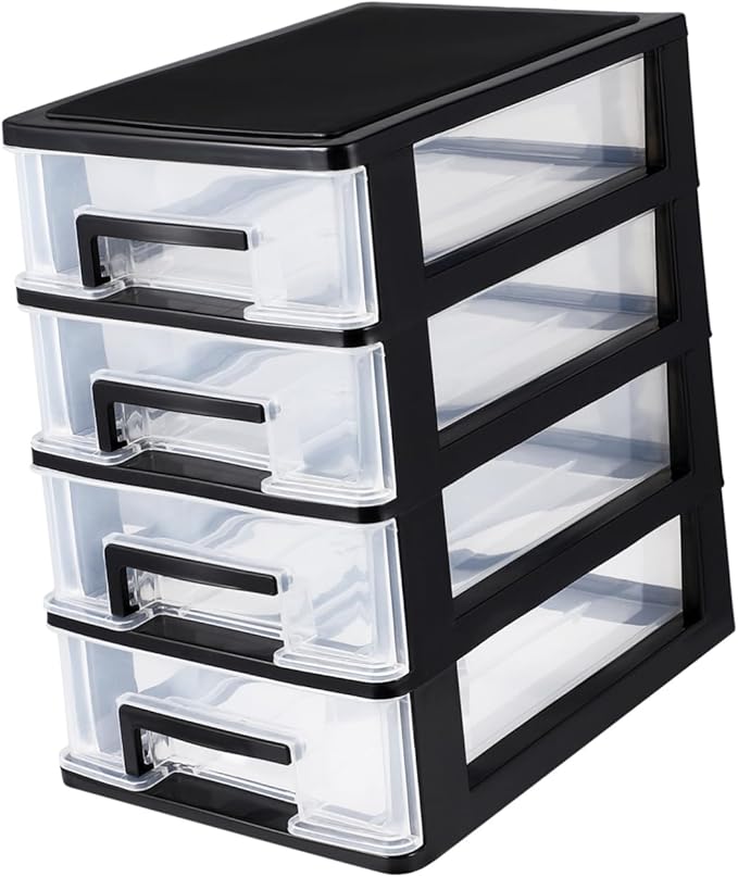 Plastic Drawers - 4 Layer Small Desktop Organizer with Transparent Drawers for Home, Office, Stationery, Jewelry and Cosmetics