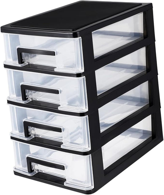 Plastic Drawers - 4 Layer Small Desktop Organizer with Transparent Drawers for Home, Office, Stationery, Jewelry and Cosmetics