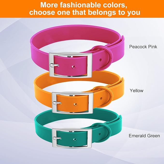 Wisedog Waterproof Dog Collar: Multiple Adjust 7" to 23.6", Soft Rubber Coated Webbing, Easy to Clean, for Small Medium Large Dogs (L|15"-19" × 1 in, Emerald Green)