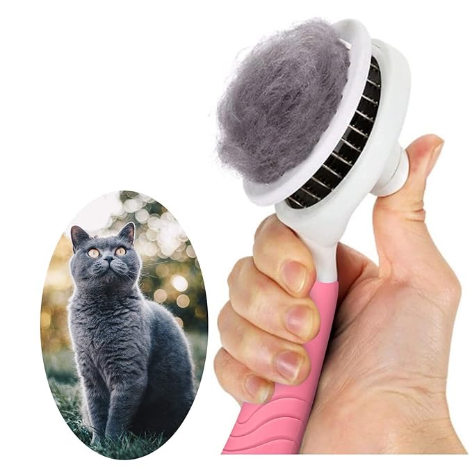 Cat Grooming Brush, Pets Skin Friendly Self Cleaning Slicker Brushes for Shedding Massage Dogs Cats Hair Gentle Remove Loose Undercoat with Long or Short Hairs for All Fur Type- UPGRADED (Pink)