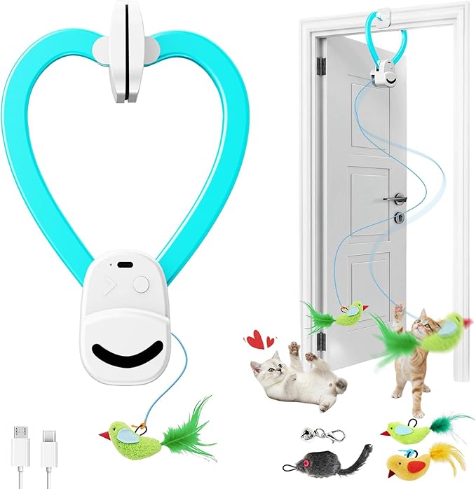 Interactive Cat Toys for Indoor Cats Automatic Electric Flying Bird Feather Mouse Toy - Best Kitten & Adult Cat Enrichment Mouse cat Toy Hanging Electric Kitty Toys for Bored Cats