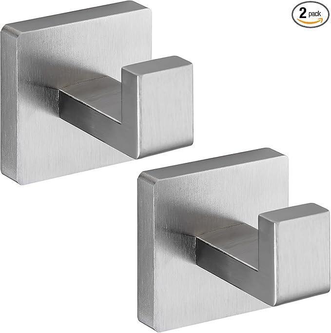 Towel Hooks for Bathrooms, Heavy Duty Wall Mounted Stainless Steel Modern Hook, 2 Pack – Ideal for Hanging Towels, Robes, Coats, in Kitchen, Bedroom, Bathroom, or Hotel (2, Brushed Nickel)
