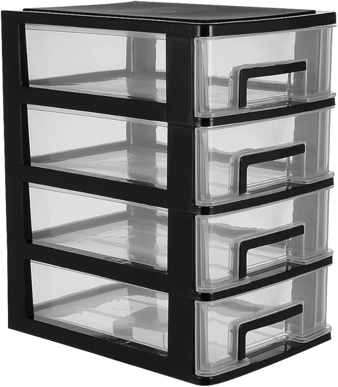 Four Stackable Storage Cabinet Drawers Portable Multifunctional Organizer Box Storage Case Desktop Home Office Dorm Transparent