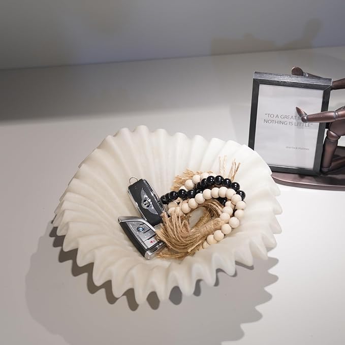 Braxio White Decorative Bowl – Resin Ruffle Bowl for Entryway, Dining Table Centerpiece, Fruit or Key Holder for Modern Home Decor, 12 Inch Art Deco Style