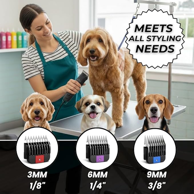 Professional Dog Clippers for Grooming | High-Performance 2-Speed Corded Shears for Thick, Curly Coats & Matted Hair | Low-Noise Pet Grooming Kit with Heavy Duty Hair Trimmer, Black